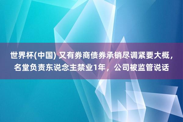 世界杯(中国) 又有券商债券承销尽调紧要大概，名堂负责东说念主禁业1年，公司被监管说话