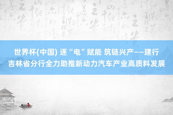 世界杯(中国) 逐“电”赋能 筑链兴产——建行吉林省分行全力助推新动力汽车产业高质料发展