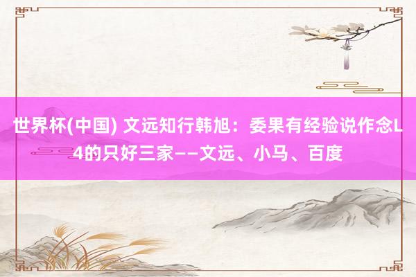 世界杯(中国) 文远知行韩旭：委果有经验说作念L4的只好三家——文远、小马、百度