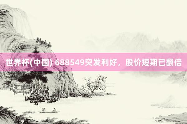 世界杯(中国) 688549突发利好，股价短期已翻倍