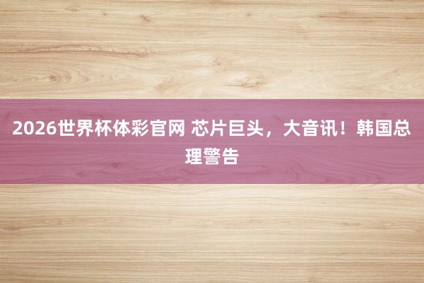 2026世界杯体彩官网 芯片巨头，大音讯！韩国总理警告