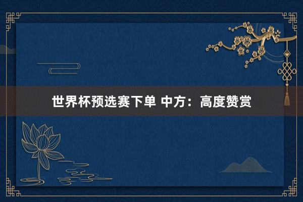 世界杯预选赛下单 中方：高度赞赏