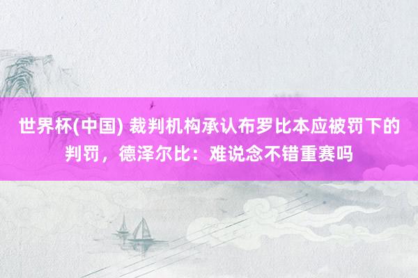世界杯(中国) 裁判机构承认布罗比本应被罚下的判罚，德泽尔比：难说念不错重赛吗