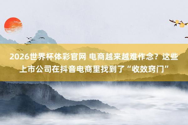 2026世界杯体彩官网 电商越来越难作念？这些上市公司在抖音电商里找到了“收效窍门”