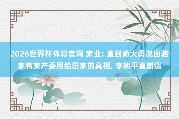 2026世界杯体彩官网 家业: 直到俞大勇说出骆家将家产委用给田家的真相， 李祯平直崩溃