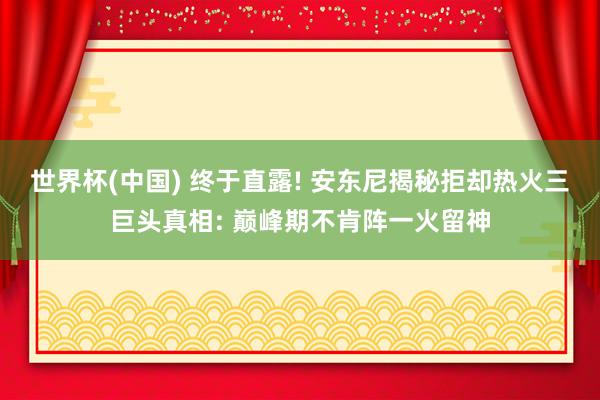 世界杯(中国) 终于直露! 安东尼揭秘拒却热火三巨头真相: 巅峰期不肯阵一火留神
