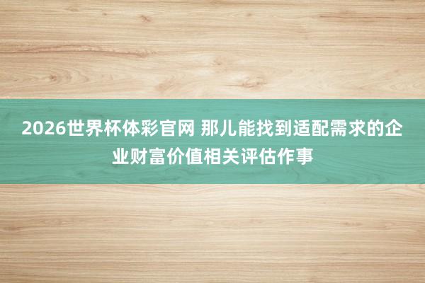 2026世界杯体彩官网 那儿能找到适配需求的企业财富价值相关评估作事