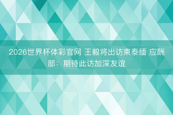 2026世界杯体彩官网 王毅将出访柬泰缅 应酬部：期待此访加深友谊