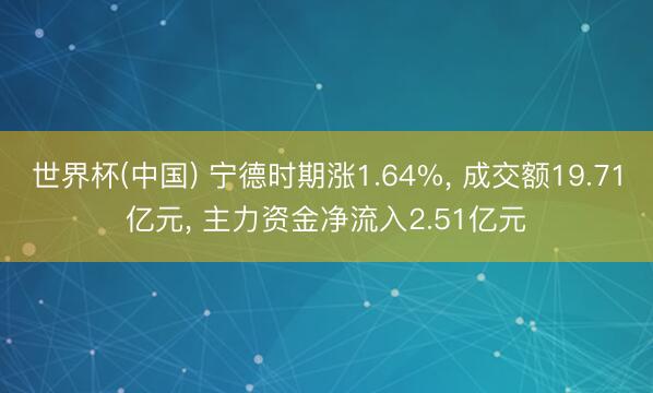 世界杯(中国) 宁德时期涨1.64%， 成交额19.71亿元， 主力资金净流入2.51亿元